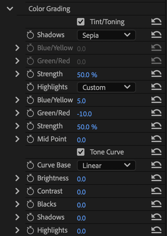 Color grading controls