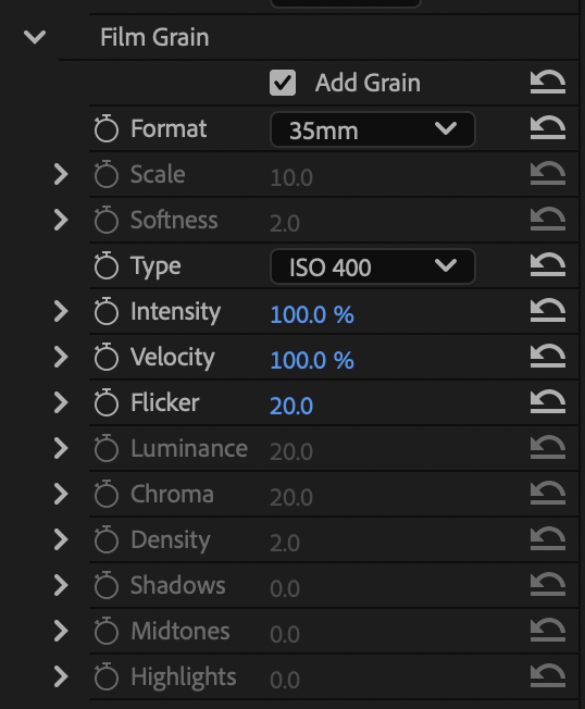 Film Grain controls